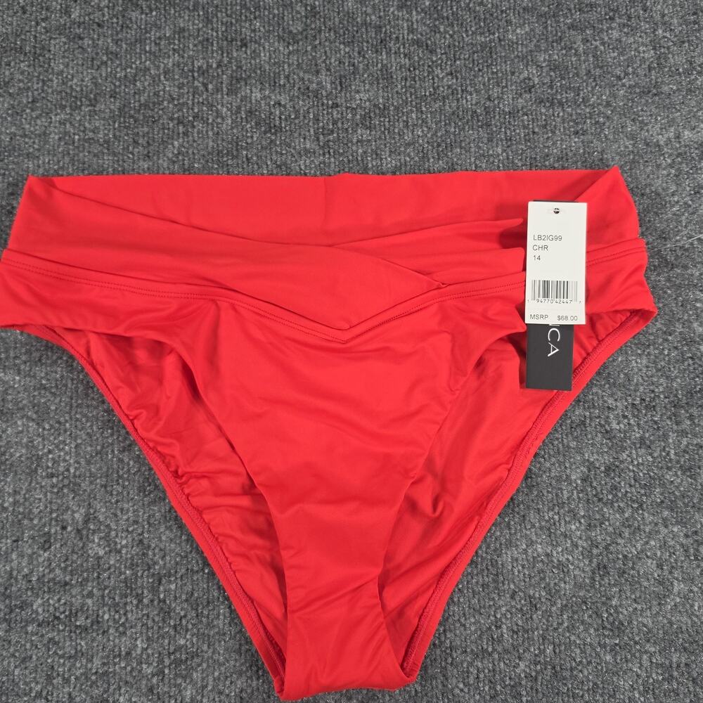 La Blanca Women Size 14 Red High Waist Fold Over Bikini Bottom Swimwear NWT
